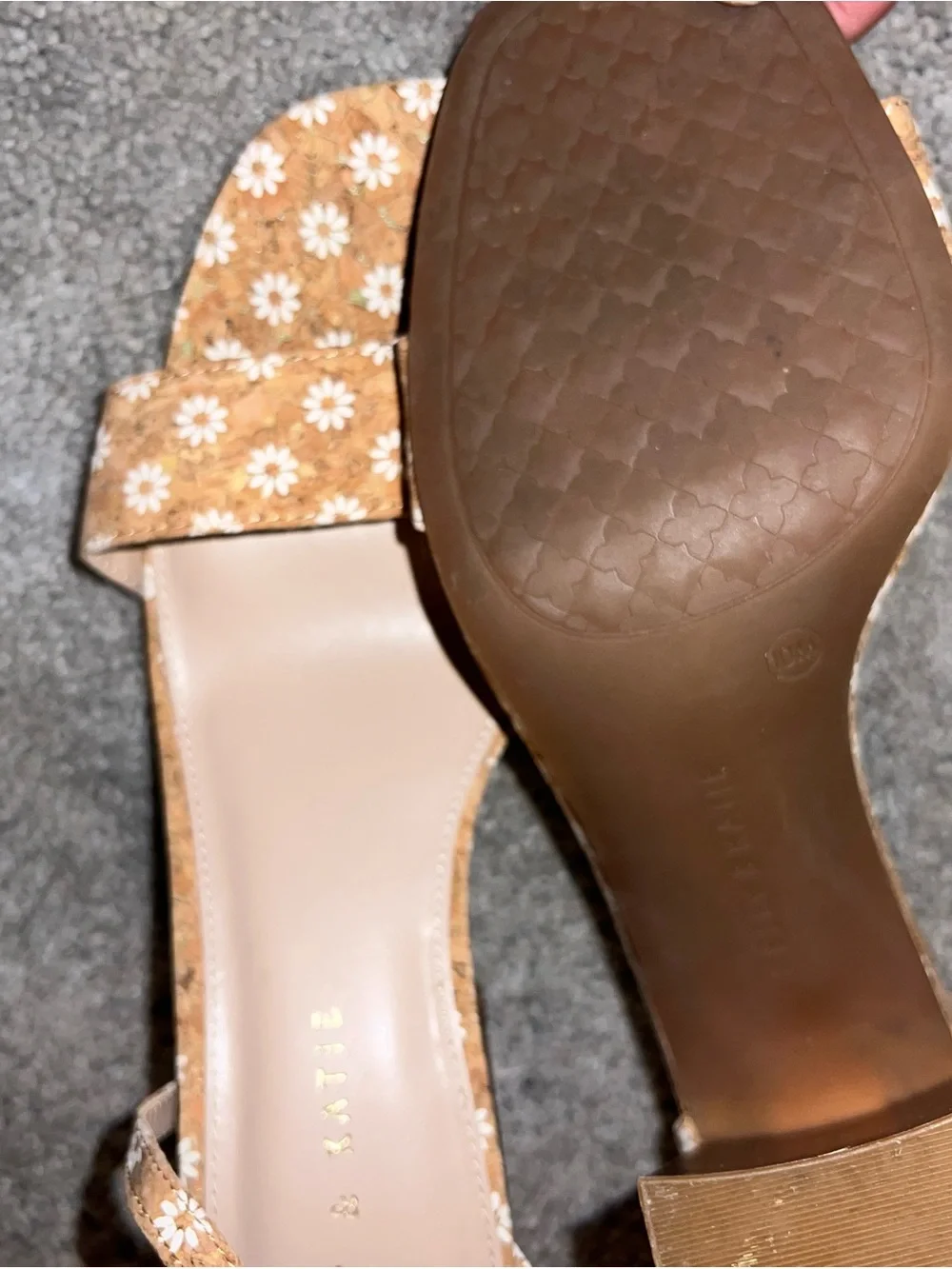 Kelly & Katie Tan Floral Ankle Strap Block Heel Sandals - Picture 4 of 6